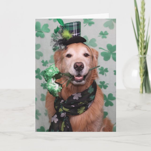 Golden Retriever Irish St. Patrick’s Day Card (Front)