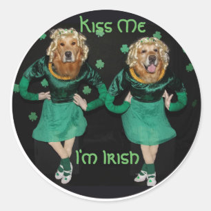 Golden Retriever Irish Stepdancers Classic Round Sticker