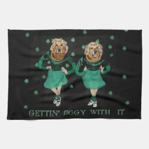 Golden Retriever Irish Stepdancers Kitchen Towel