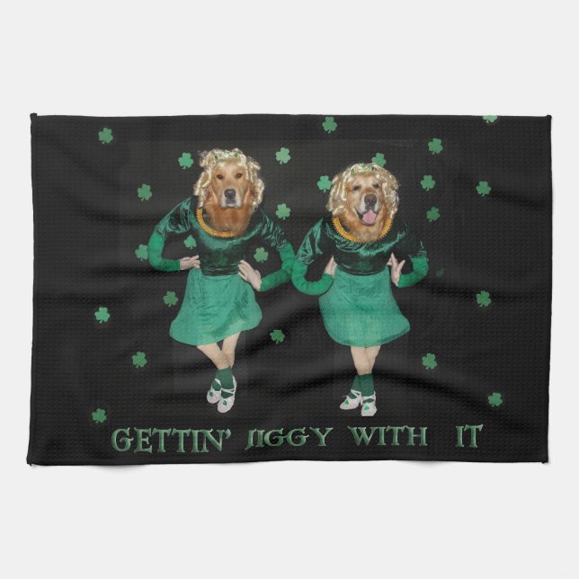Golden Retriever Irish Stepdancers Kitchen Towel (Horizontal)