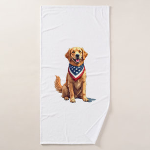 Golden Retriever July 4th Vintage Patriotic Tee 2 Bath Towel