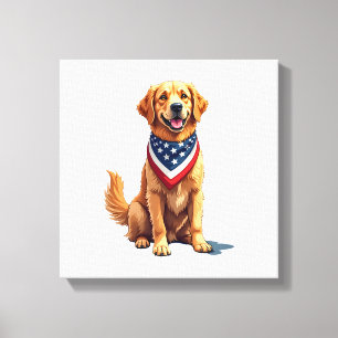 Golden Retriever July 4th Vintage Patriotic Tee 2 Canvas Print