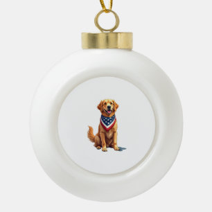 Golden Retriever July 4th Vintage Patriotic Tee 2 Ceramic Ball Christmas Ornament