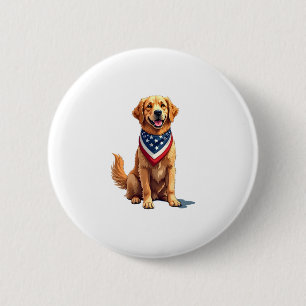 Golden Retriever July 4th Vintage Patriotic Tee 2 Inch Round Button