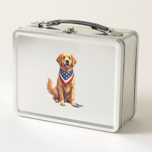 Golden Retriever July 4th Vintage Patriotic Tee 2 Metal Lunch Box