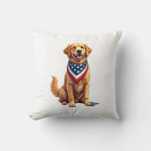 Golden Retriever July 4th Vintage Patriotic Tee 2 Throw Pillow