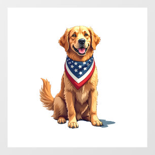 Golden Retriever July 4th Vintage Patriotic Tee 2 Window Cling