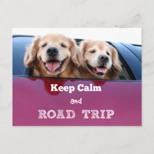 Golden Retriever Keep Calm and Road Trip Postcard