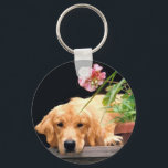 Golden Retriever Keychain With Flower<br><div class="desc">This beautiful Golden strikes a lovely pose that will make your day. A great gift for any Golden lover.</div>