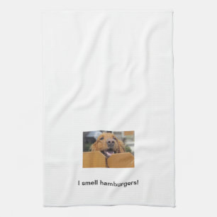 Golden Retriever Kitchen Towel, I Smell Hamburgers Towel