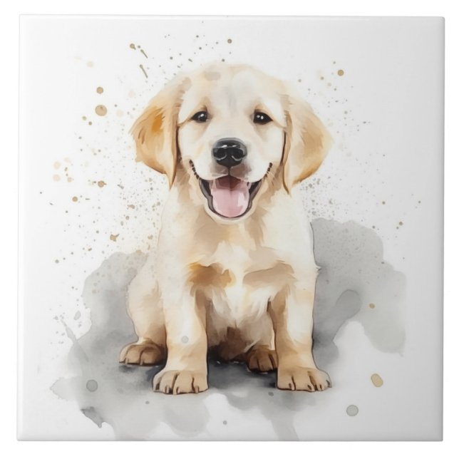 Golden Retriever Labrador Puppy Watercolor Tile (Front)
