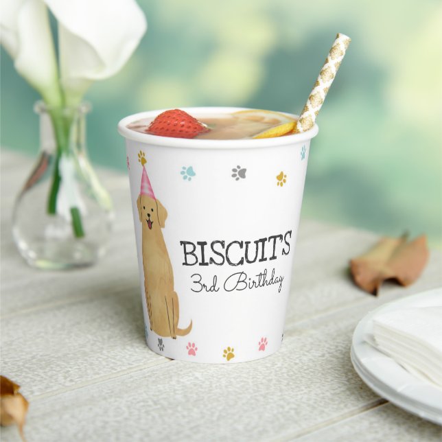 Golden Retriever Lets Pawty Dog Birthday Paper Cup (Insitu)