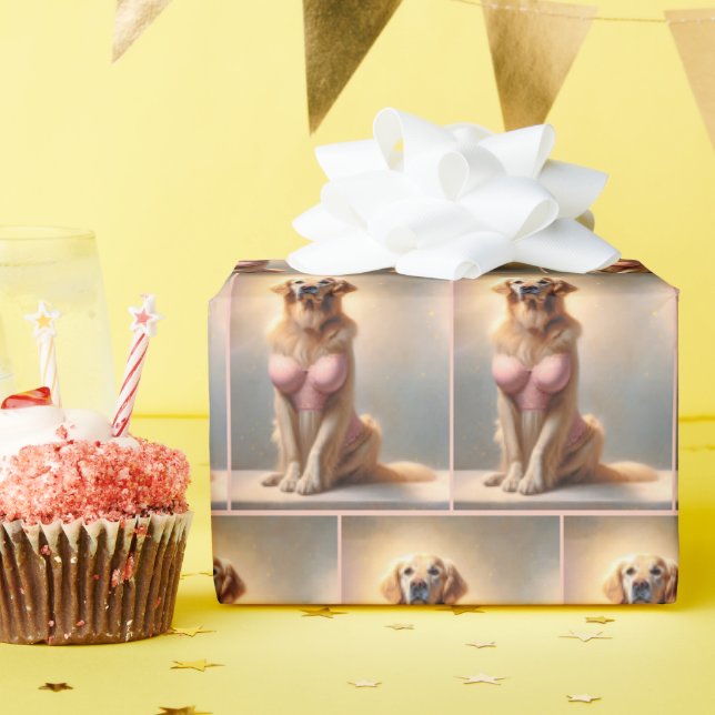 Golden Retriever Lingerie Model Wrapping Paper (Birthday Party)