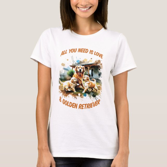 Golden Retriever Love Women White T-Shirt (Front)