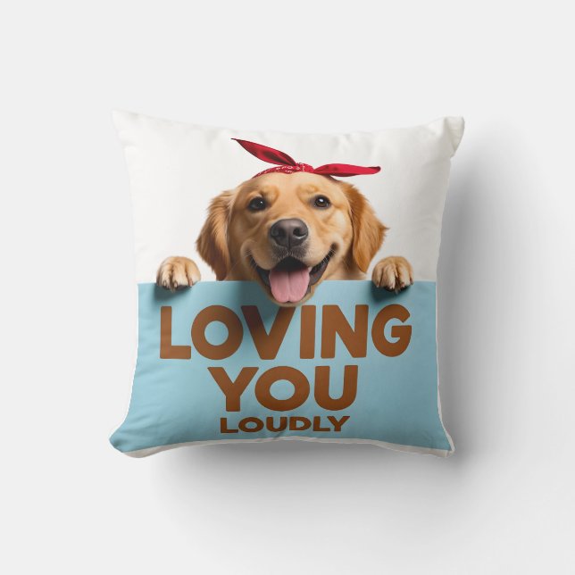 Golden Retriever Loving You Loudly Throw Pillow (Front)