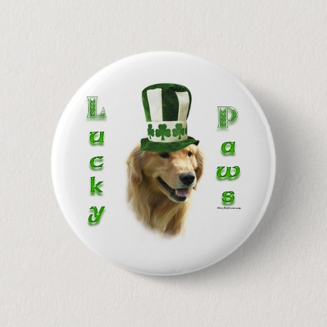 Golden Retriever Lucky Paws 2 Inch Round Button (Front)