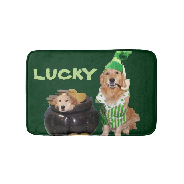 Golden Retriever Lucky Pot of Gold Bath Mat (Front)
