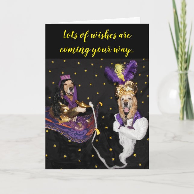 Golden Retriever Magic Carpet Genie Birthday Wish Card (Front)