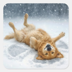 Golden Retriever Making a Snow Angel Square Sticker