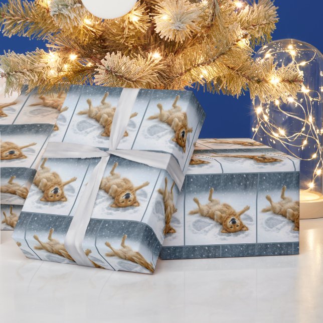 Golden Retriever Making a Snow Angel Wrapping Paper (Holidays)