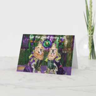Golden Retriever Mardi Gras Kings Card