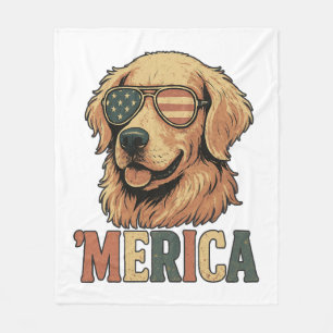 Golden Retriever 'Merica Sunglasses Fleece Blanket