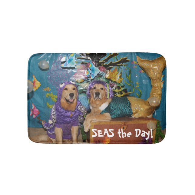 Golden Retriever Mermaid and Octopus Seas the Day Bath Mat (Front)