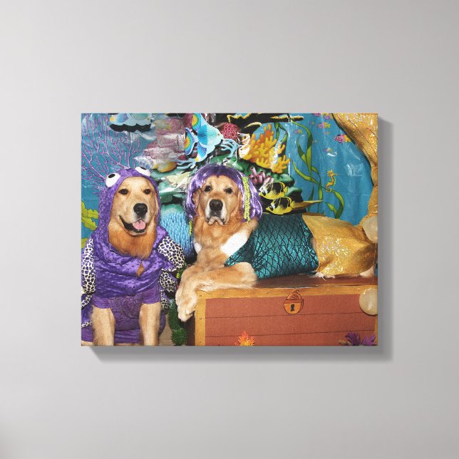 Golden Retriever Mermaid Under the Sea Canvas Print (Front)