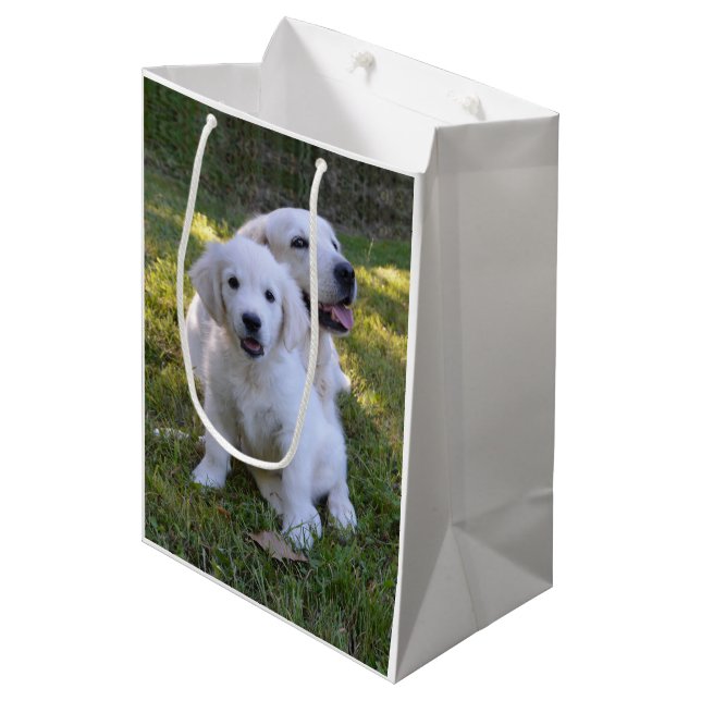 Golden Retriever Mom and Puppy Medium Gift Bag (Front Angled)