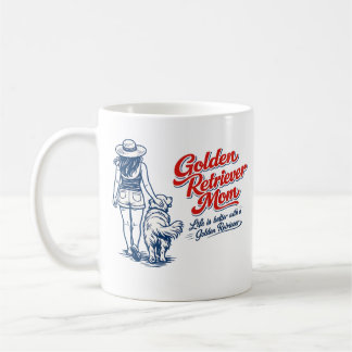 Golden Retriever Mom Coffee Mug - Retro Line Art D