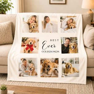 Golden Retriever Mom Mother Cream Photo Collage Fleece Blanket