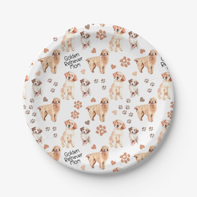 Golden Retriever Mom Pattern Paper Plate (Front)