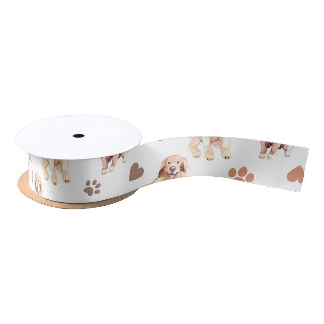 Golden Retriever Mom Pattern Satin Ribbon (Spool)