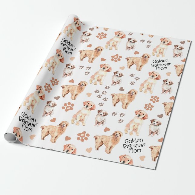 Golden Retriever Mom Pattern Wrapping Paper (Unrolled)