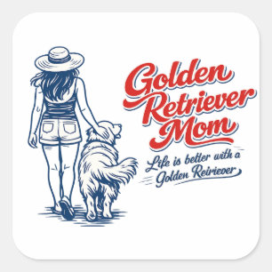 Golden Retriever Mom Sticker - Retro Line Art Dog