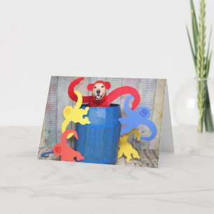 Golden Retriever Monkey Barrel Birthday Card
