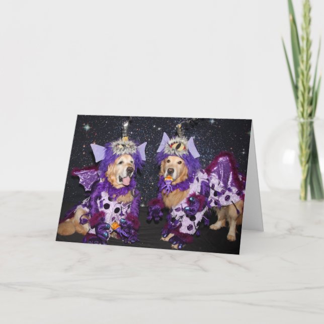 Golden Retriever Monster Eating Purple People Card (Front)