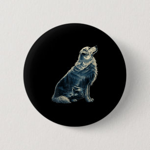 Golden retriever moonlit mountain wilderness dog 2 inch round button