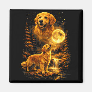 Golden Retriever Moonlit Night Art Dog Howling At  Magnet