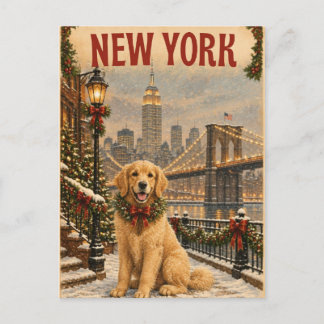 Golden Retriever New York Christmas Postcard