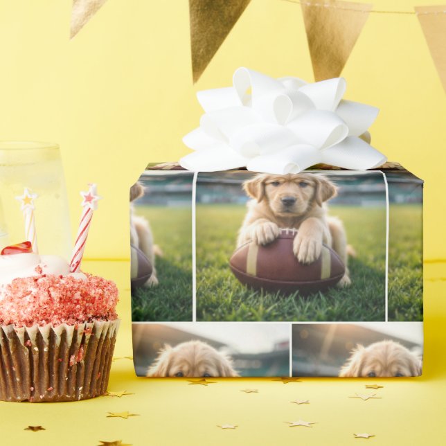 Golden Retriever On A Football  Wrapping Paper (Birthday Party)