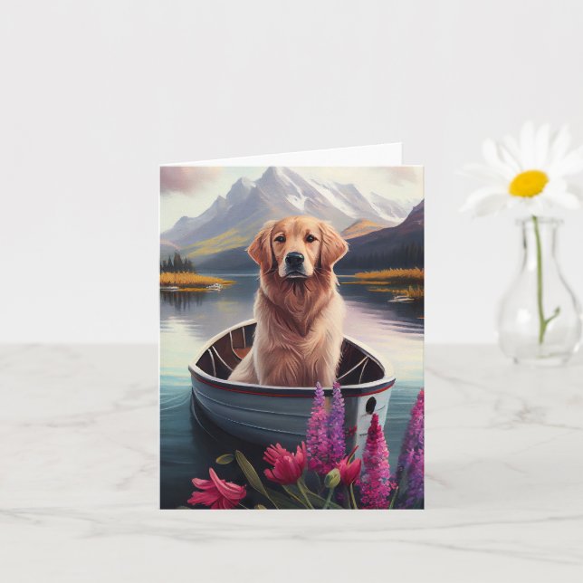 Golden Retriever on a Paddle: A Scenic Adventure Card (Small Plant)