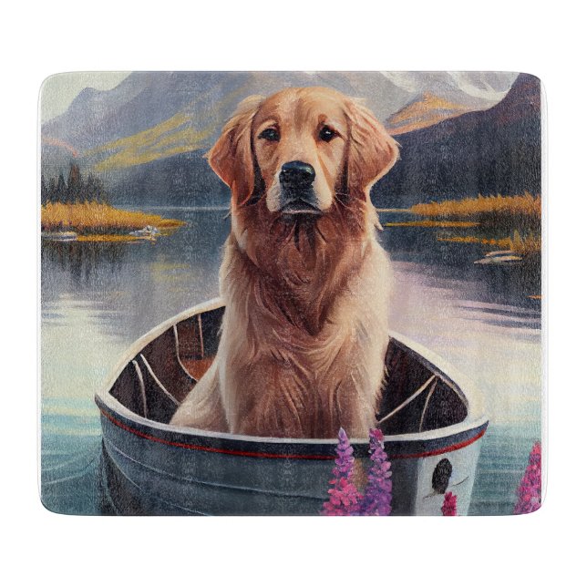 Golden Retriever on a Paddle: A Scenic Adventure Cutting Board (Front)