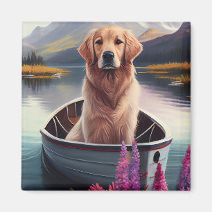 Golden Retriever on a Paddle: A Scenic Adventure Magnet