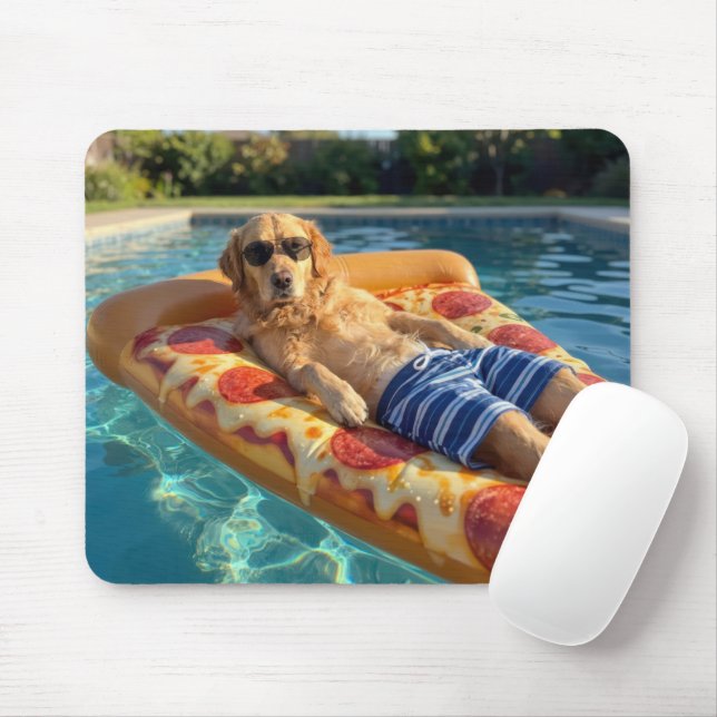 Golden Retriever on a Pizza Slice Pool Float Mouse Pad (With Mouse)
