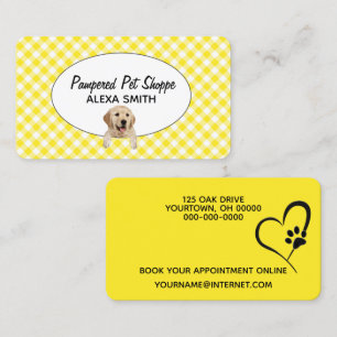 Golden Retriever on Gingham for Pet Grooming Business Card