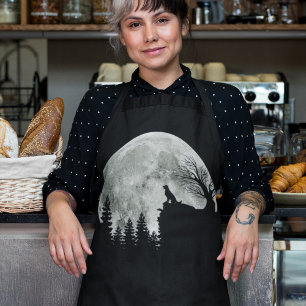 Golden Retriever On Mountain Spooky Halloween Moon Apron