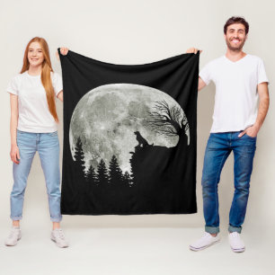 Golden Retriever On Mountain Spooky Halloween Moon Fleece Blanket