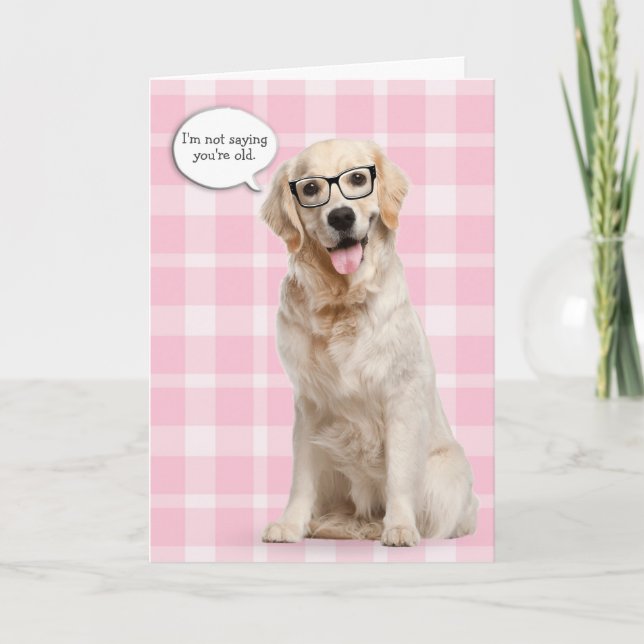 Golden Retriever on plaid birthday humour Card (Front)