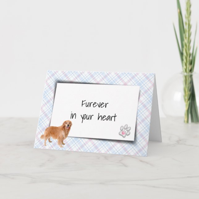 Golden Retriever On Plaid Pet Loss Sympathy Card (Front)